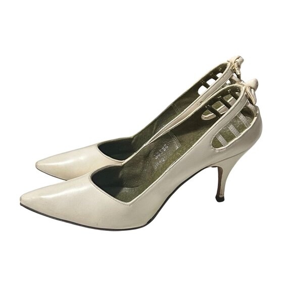Vintage 1950s Mr. Herbert Ivory Leather Cutout Pumps Couture Footgear - Picture 4 of 12